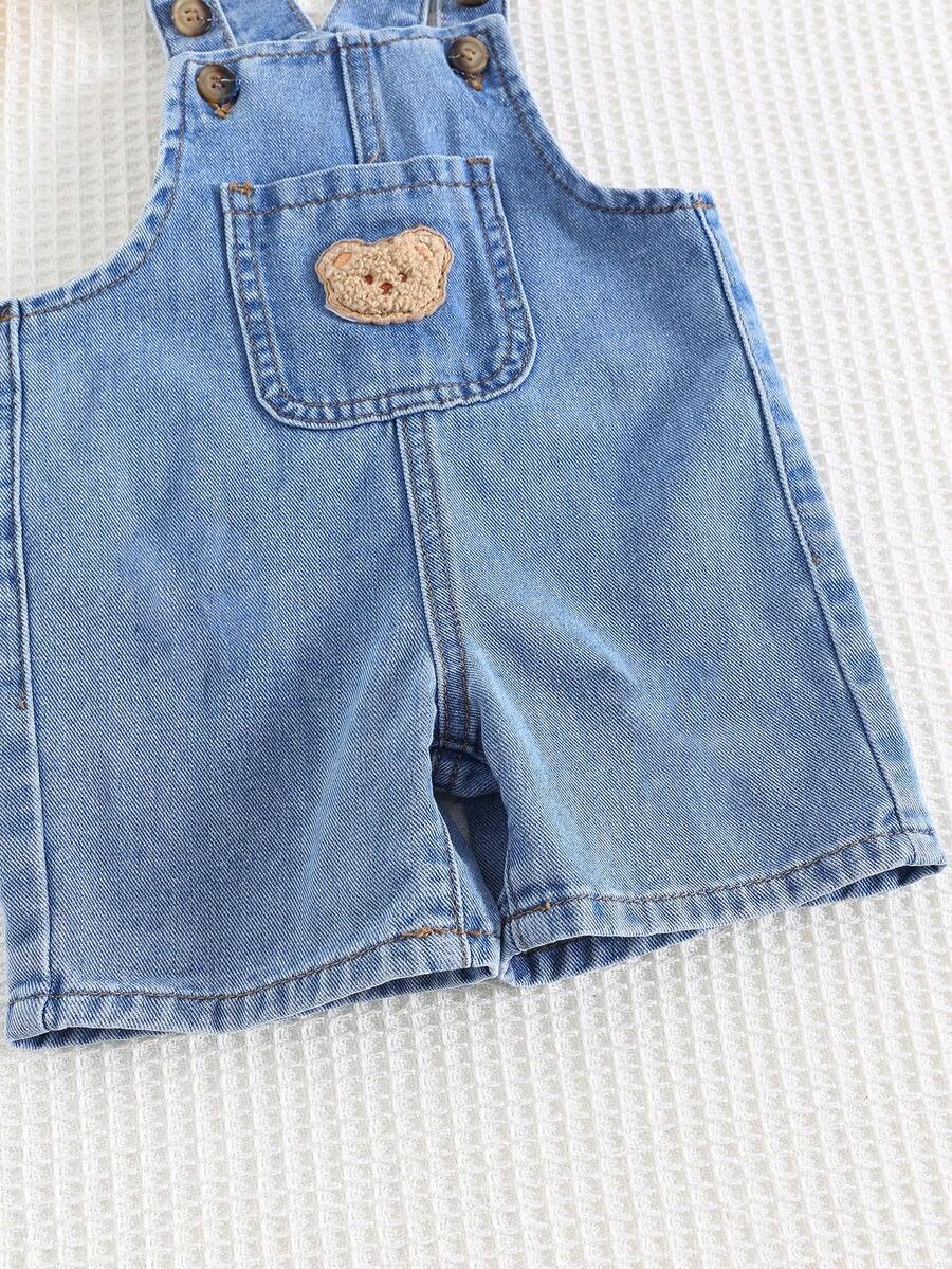 Jardineira Jeans Ursinho para Bebê · Jeans liso 