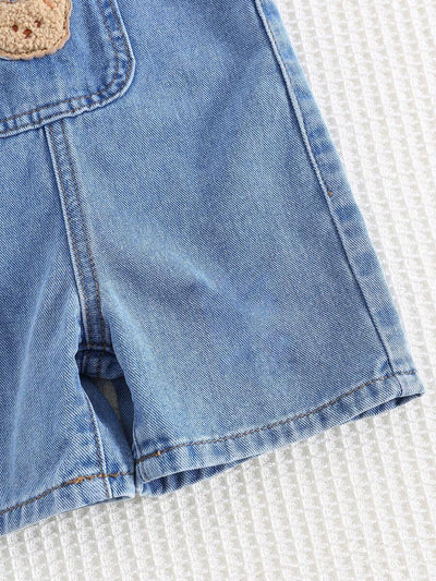 Jardineira Jeans Ursinho para Bebê · Jeans liso 