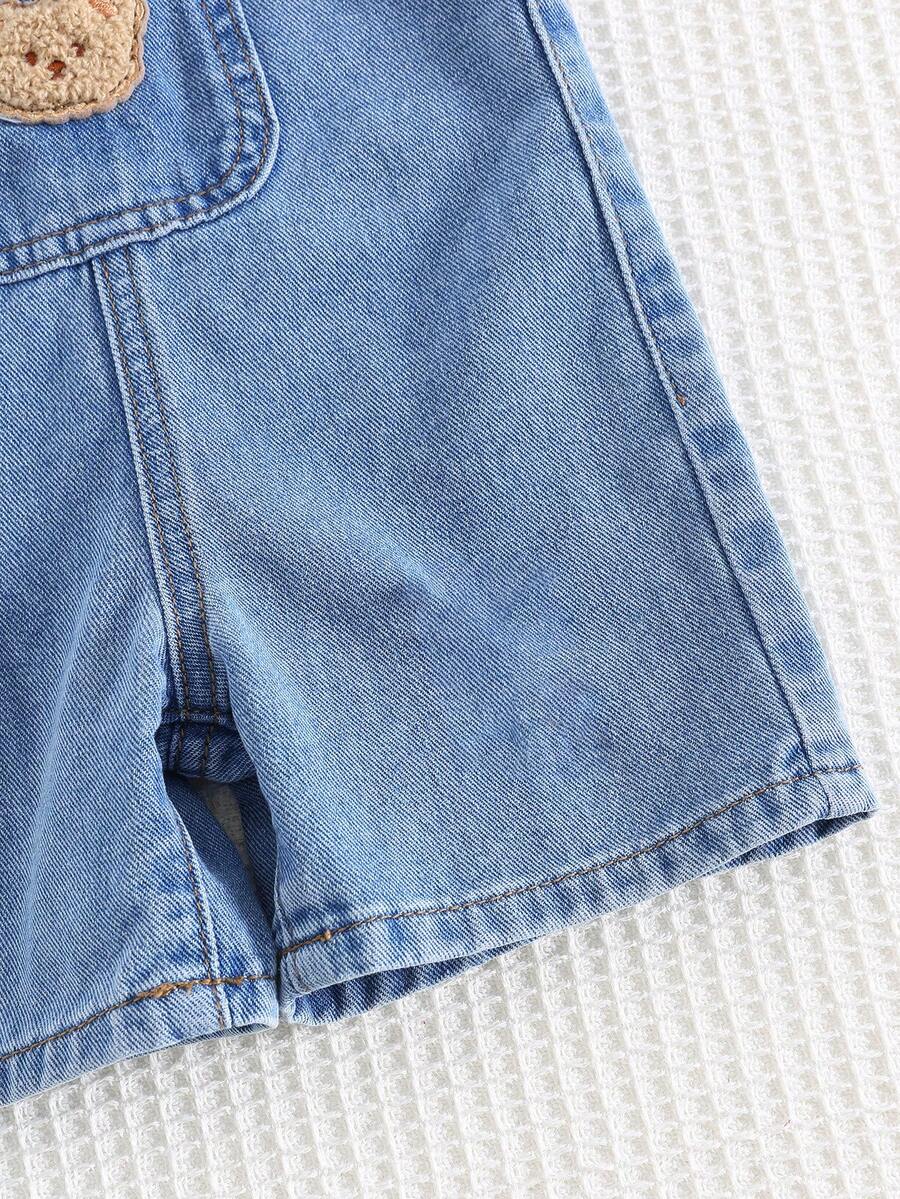 Jardineira Jeans Ursinho para Bebê · Jeans liso 