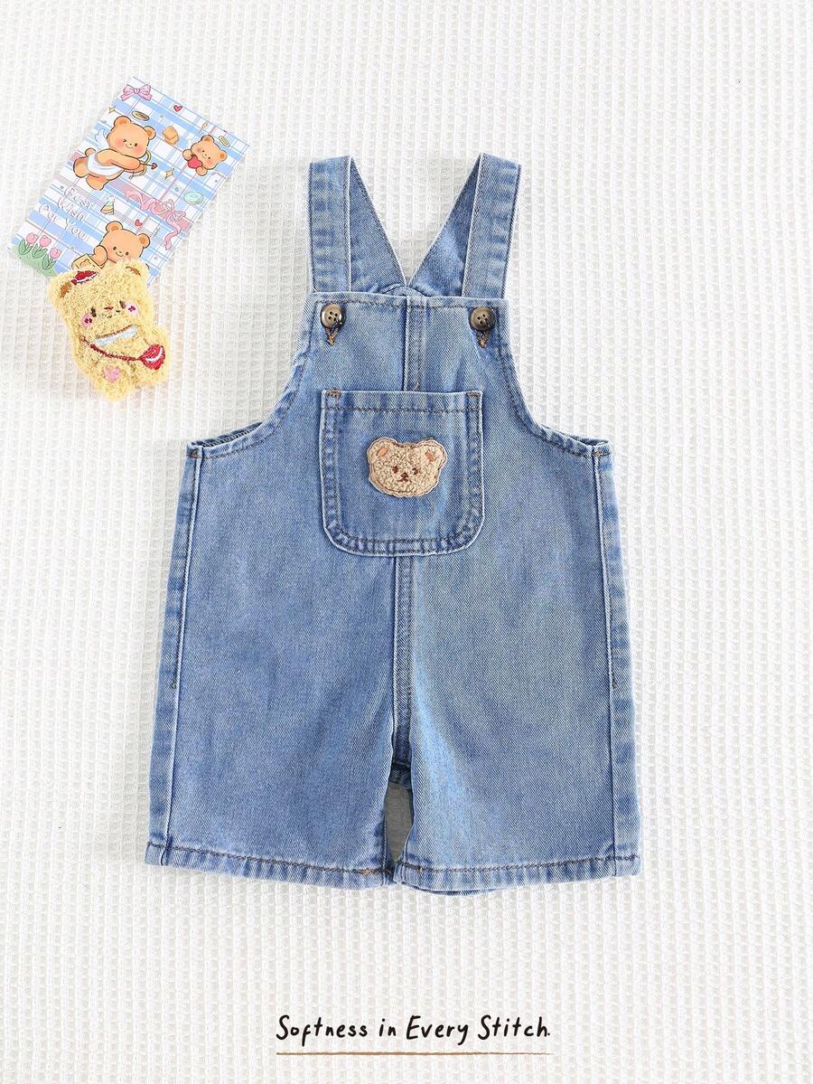 Jardineira Jeans Ursinho para Bebê · Jeans liso 
