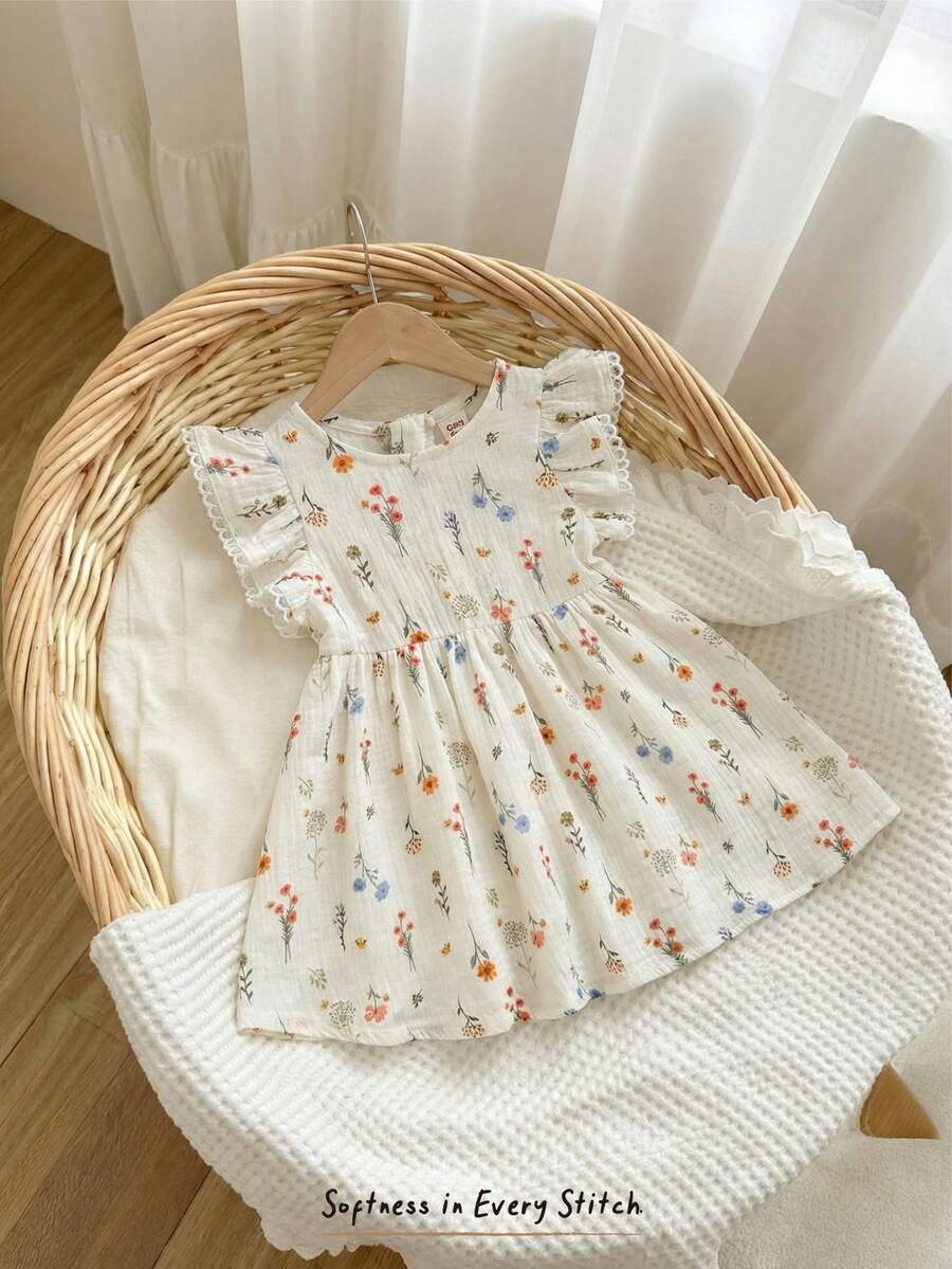 Vestido Estampado com Gola Redonda para Bebê · Damasco 