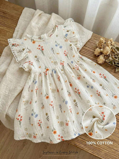 Vestido Estampado com Gola Redonda para Bebê · Damasco 
