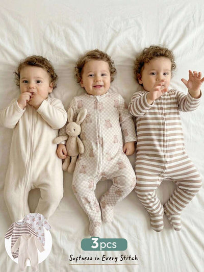 Kit com 3 Macacões de Manga Longa para Bebê · Caqui 