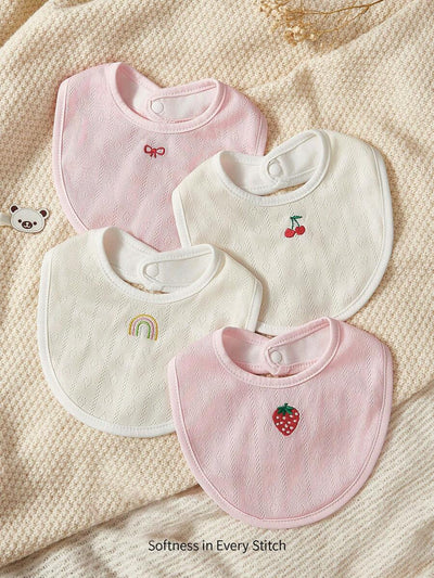 Kit com 4 Babadores de Tecido para Bebê · Morango e arco-íris 