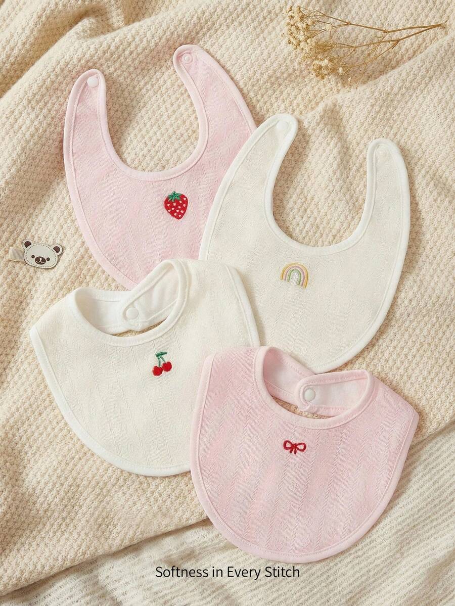 Kit com 4 Babadores de Tecido para Bebê · Morango e arco-íris 