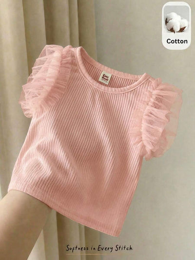 Camiseta Canelada com Babados para Bebê · Rosa chiclete 