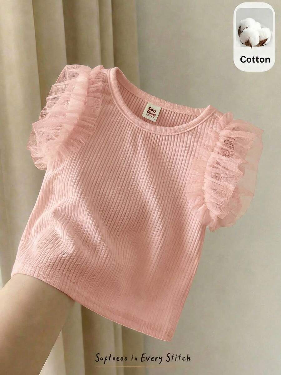 Camiseta Canelada com Babados para Bebê · Rosa chiclete #modelo_rosa-chiclete