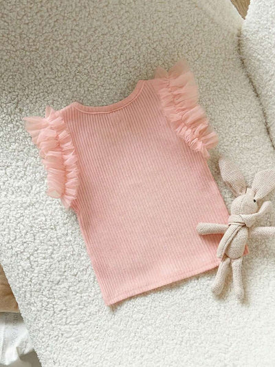 Camiseta Canelada com Babados para Bebê · Rosa chiclete 