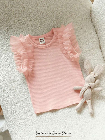 Camiseta Canelada com Babados para Bebê · Rosa chiclete 