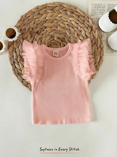 Camiseta Canelada com Babados para Bebê · Rosa chiclete 