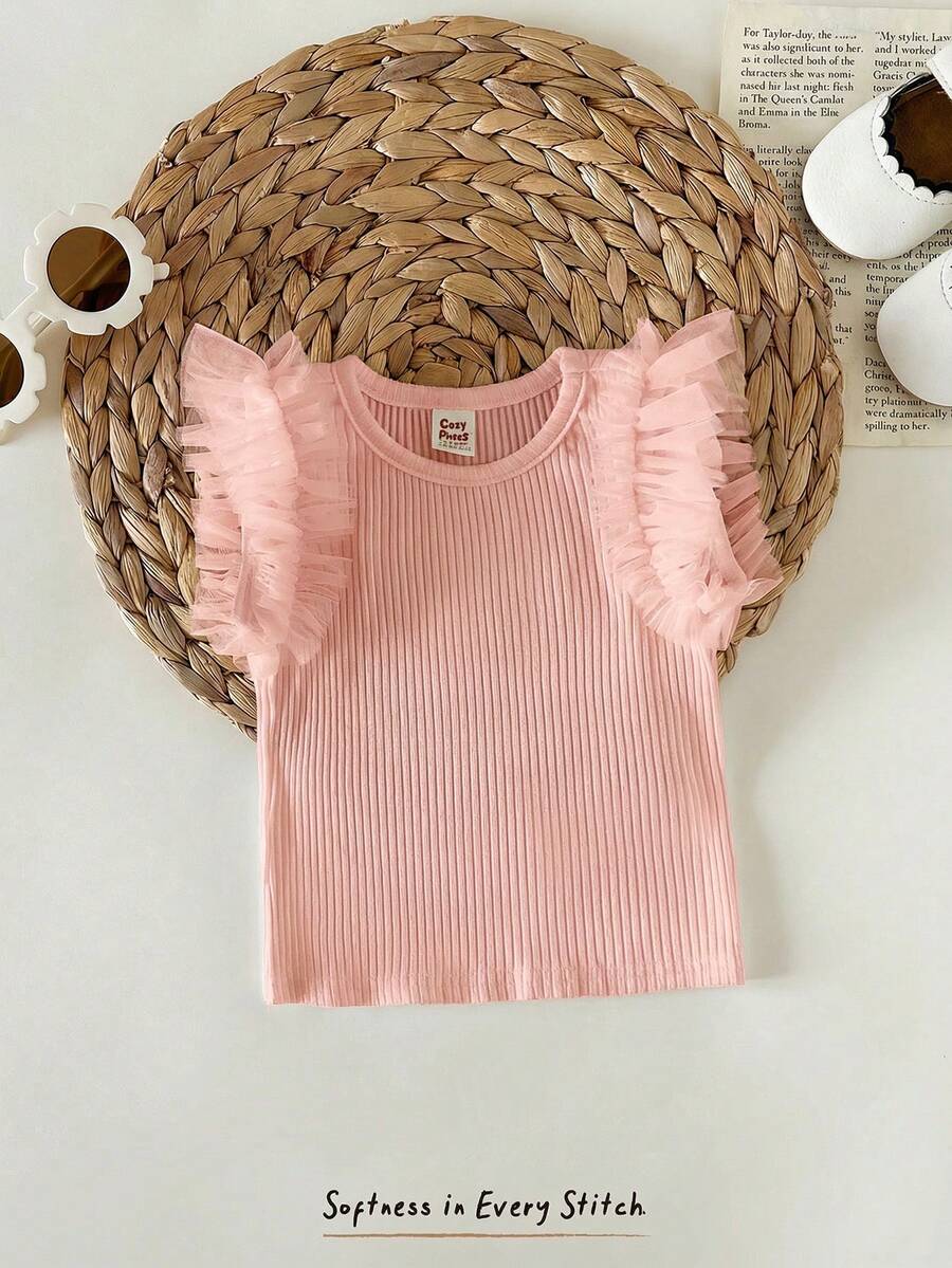 Camiseta Canelada com Babados para Bebê · Rosa chiclete 