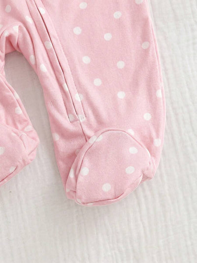 Macacão com pezinhos e zíper para bebê · Poá rosa 