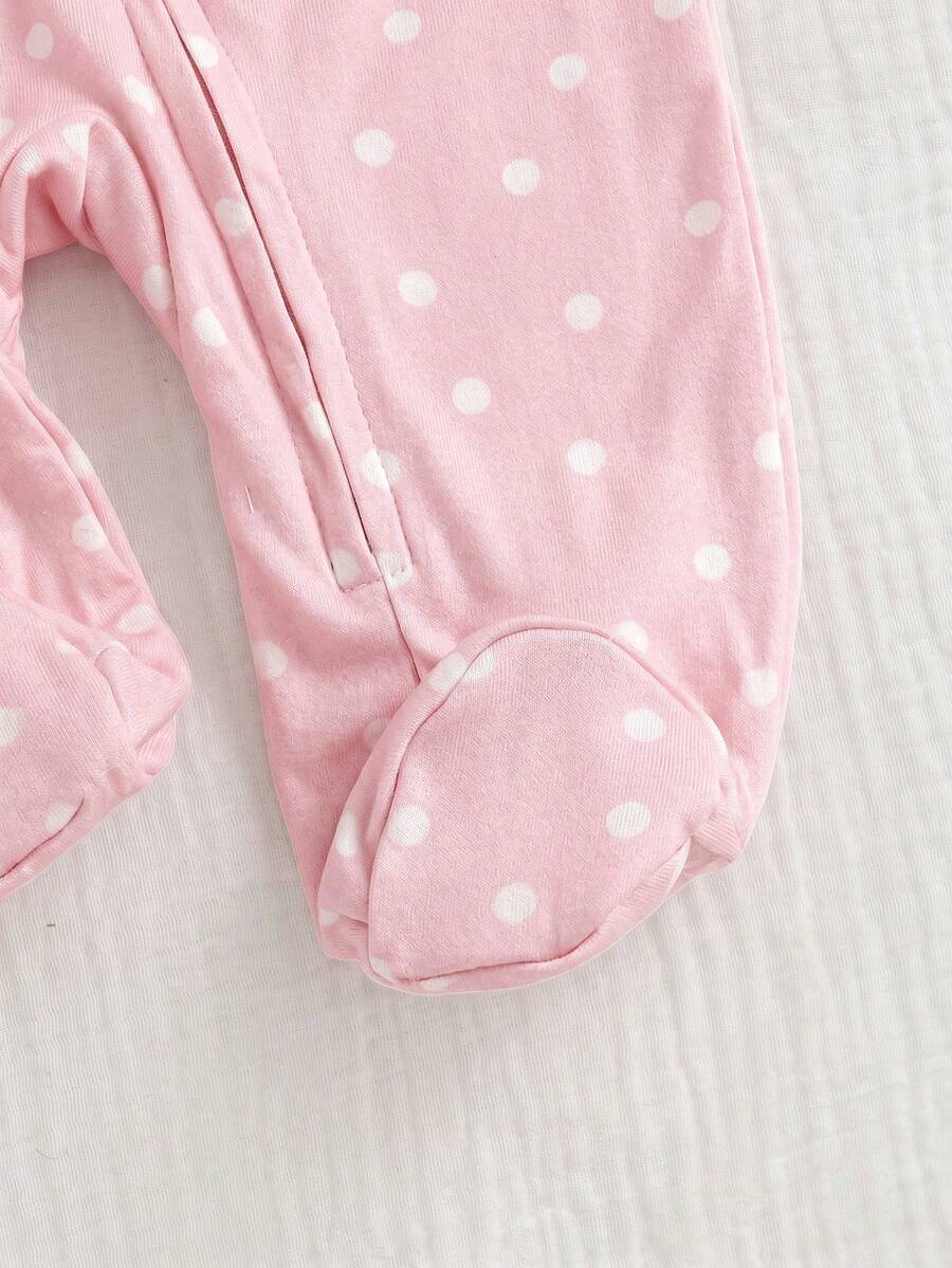 Macacão com pezinhos e zíper para bebê · Poá rosa 