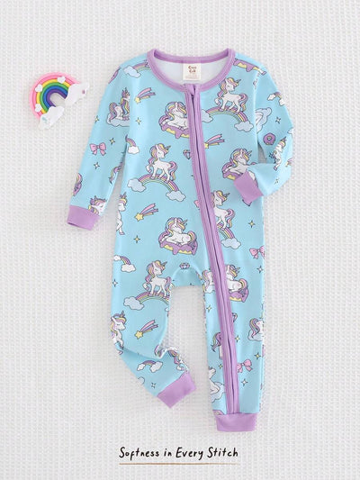 Pijama Macacão Estampado com Zíper · Unicórnios 