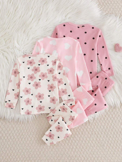 Kit de Pijama para Bebê com 6 Peças · Flores e corações 