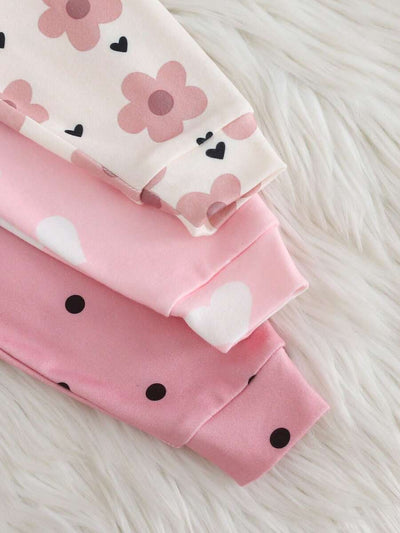 Kit de Pijama para Bebê com 6 Peças · Flores e corações 