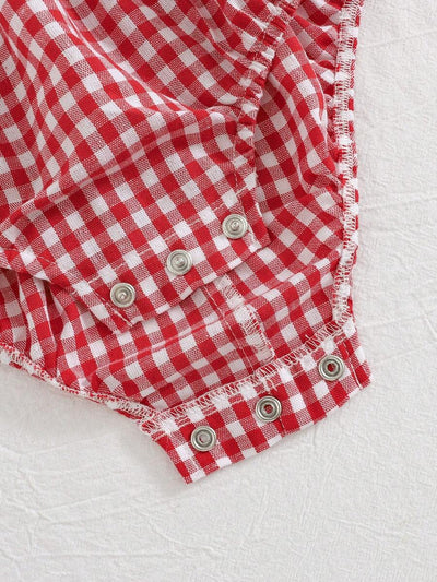 Body Xadrez com Gola Bordada e Laços para Menina