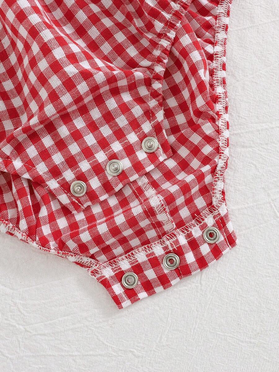 Body Xadrez com Gola Bordada e Laços para Menina