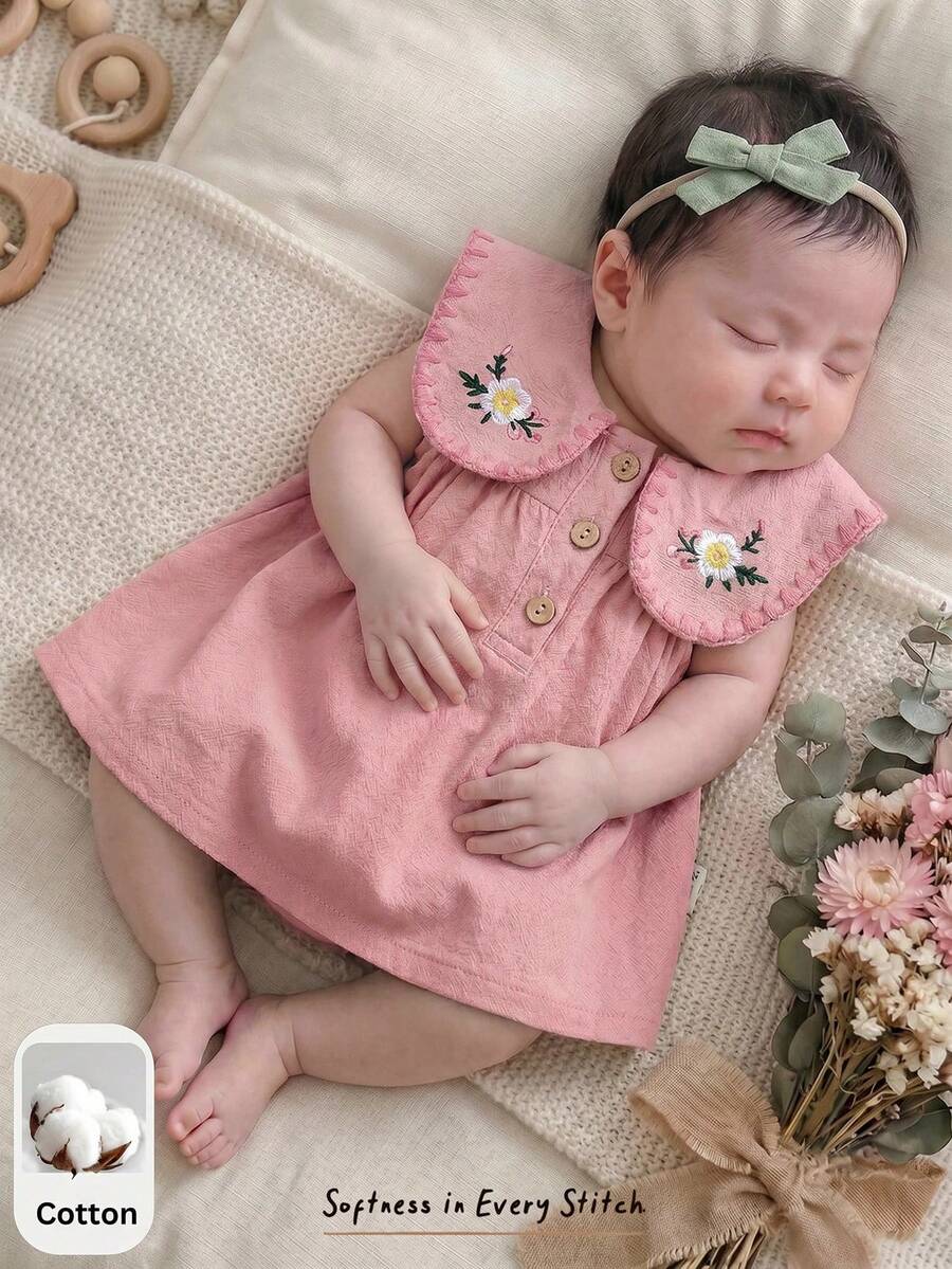 Vestido para bebê com gola bordada · Floral rosa #modelo_floral-rosa