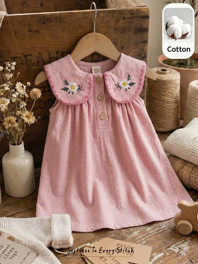 Vestido para bebê com gola bordada · Floral rosa 