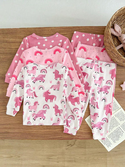 Kit de Pijama para Bebê com 6 Peças · Unicórnios e arco-íris 