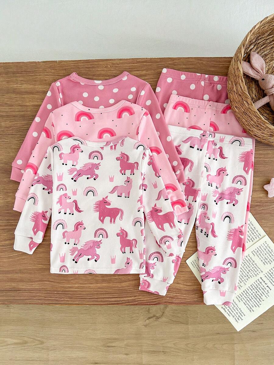 Kit de Pijama para Bebê com 6 Peças · Unicórnios e arco-íris 