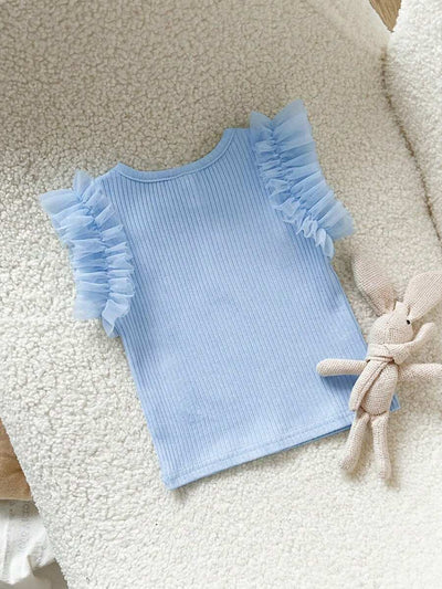 Camiseta Canelada com Babados para Bebê · Azul bebê 
