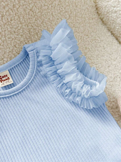 Camiseta Canelada com Babados para Bebê · Azul bebê 