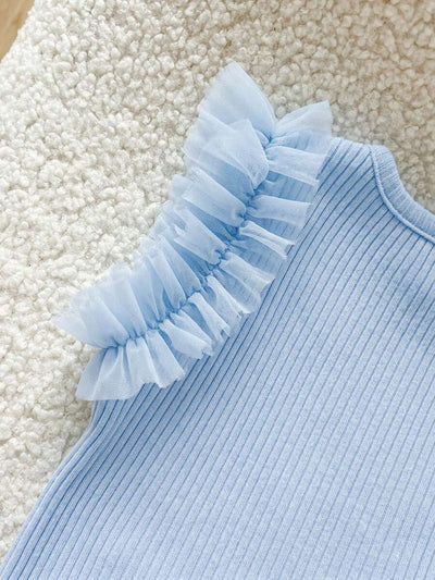 Camiseta Canelada com Babados para Bebê · Azul bebê 