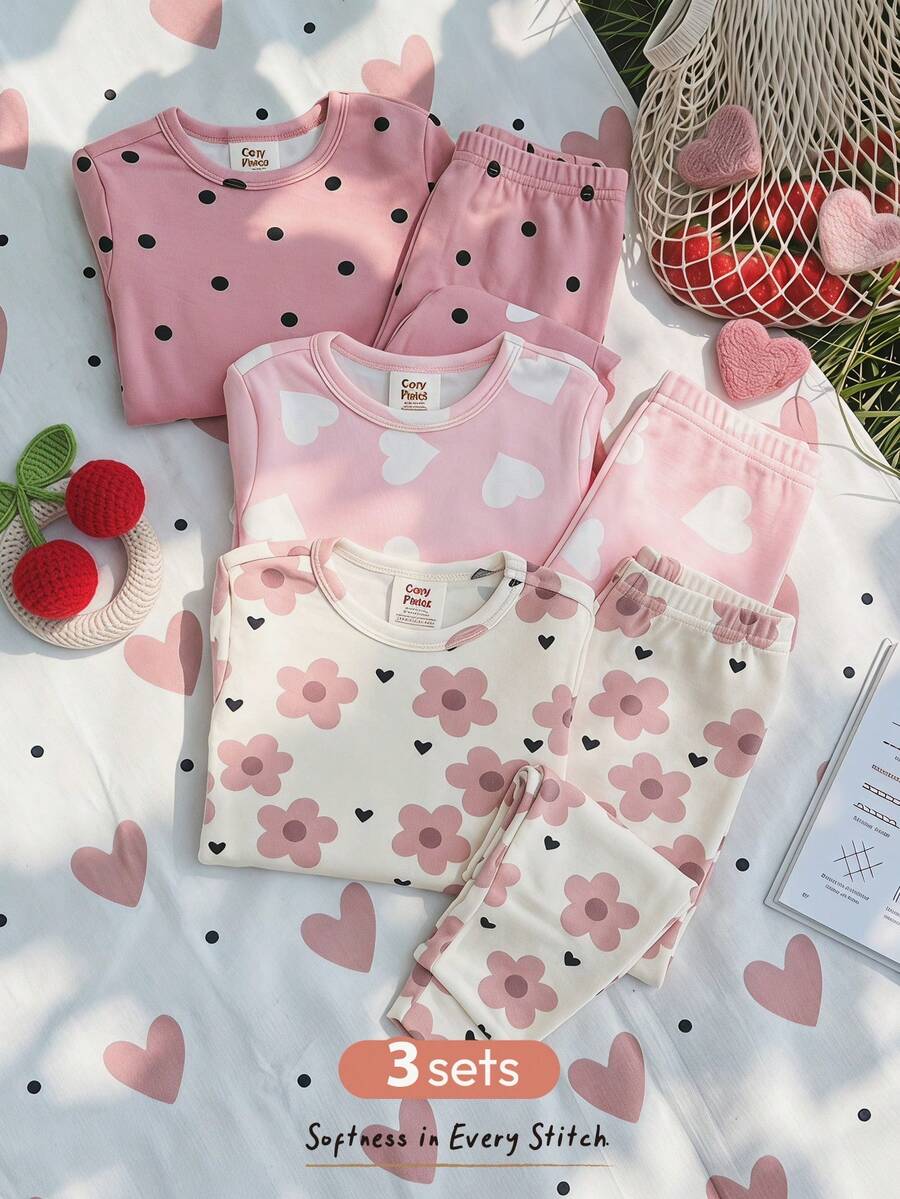 Kit de Pijama para Bebê com 6 Peças · Flores e corações 