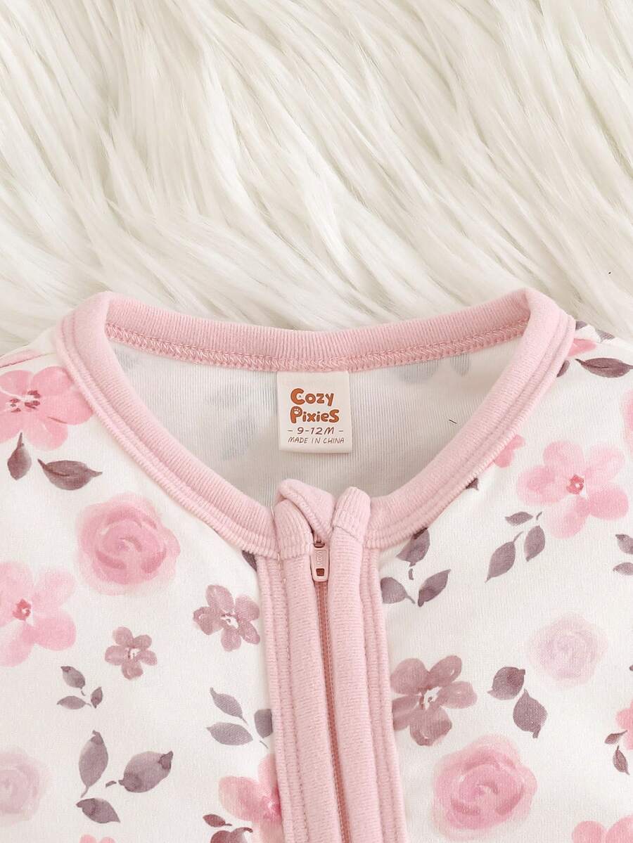 Pijama Macacão Estampado com Zíper · Floral rosa 