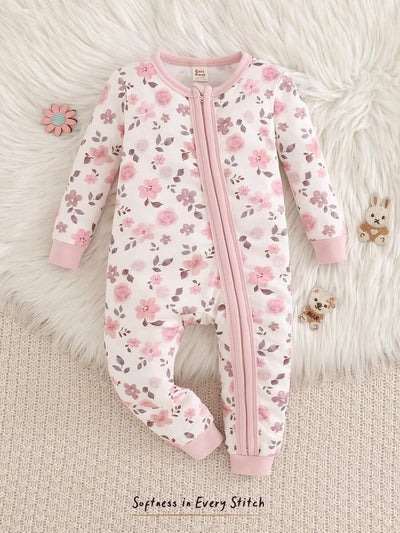Pijama Macacão Estampado com Zíper · Floral rosa 