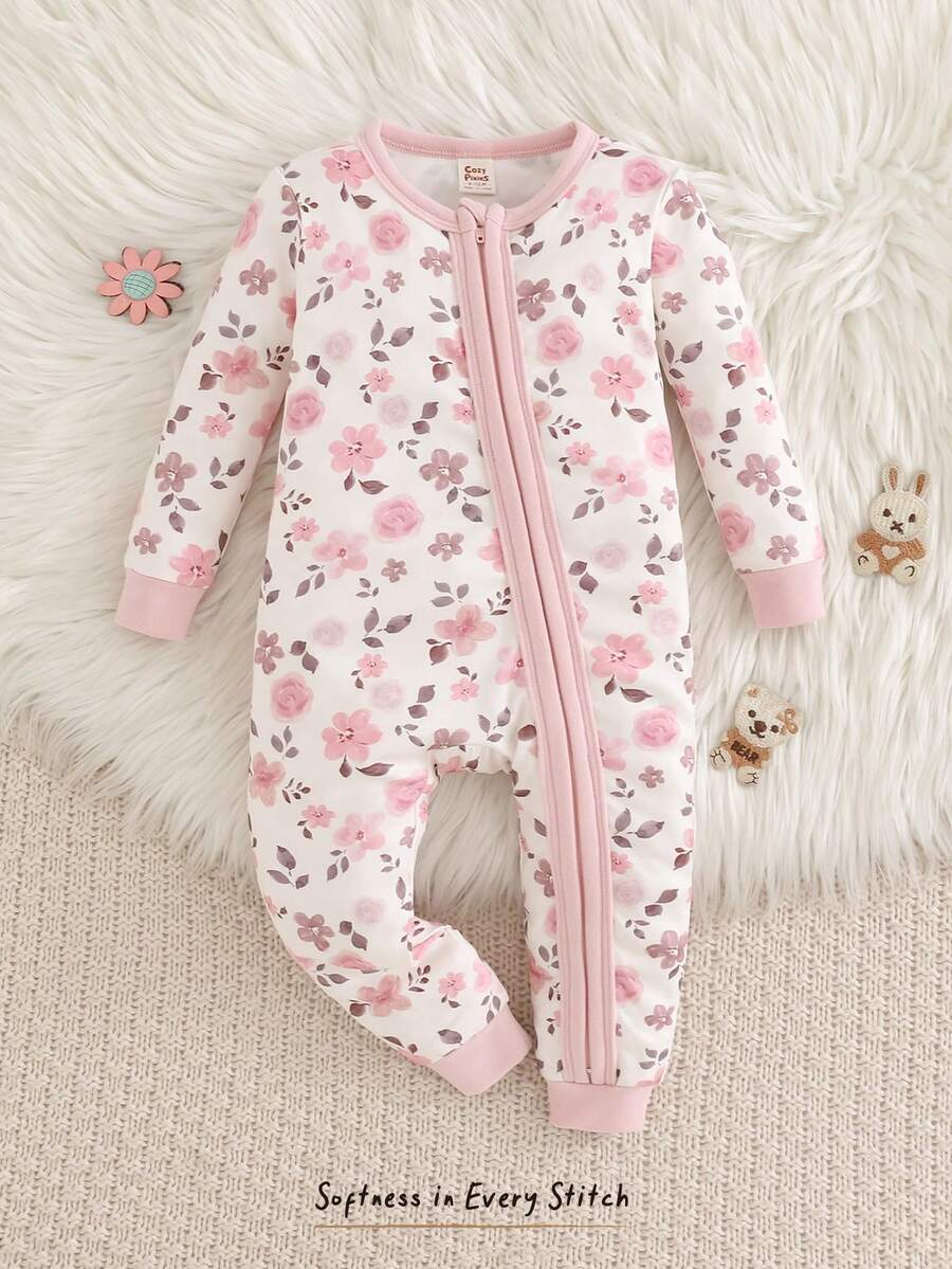 Pijama Macacão Estampado com Zíper · Floral rosa 