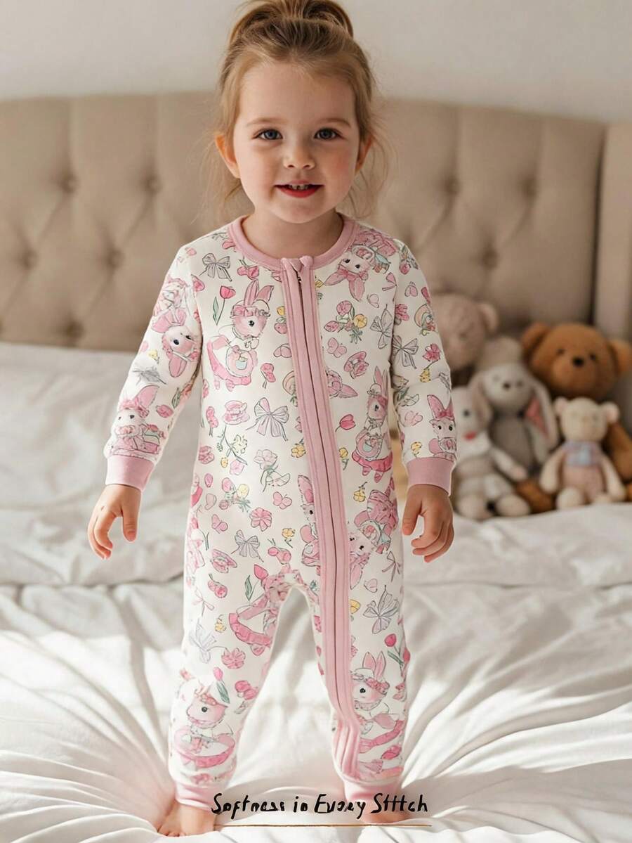 Pijama Macacão Estampado com Zíper · Coelhinhos 