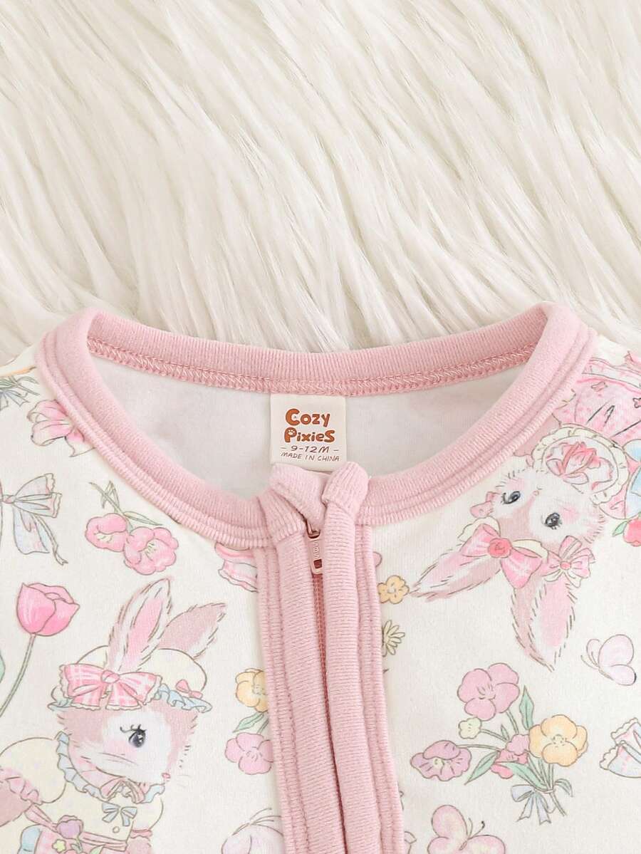 Pijama Macacão Estampado com Zíper · Coelhinhos 
