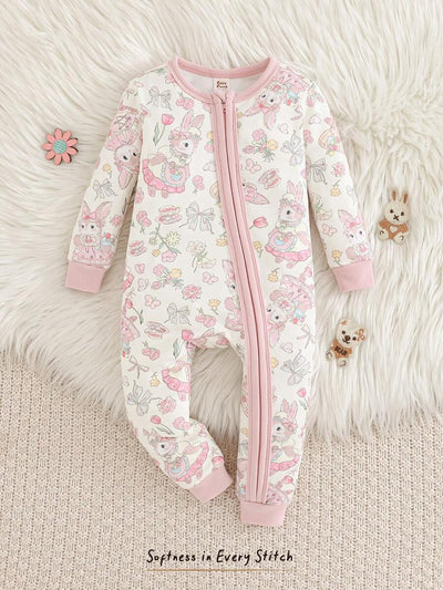 Pijama Macacão Estampado com Zíper · Coelhinhos 