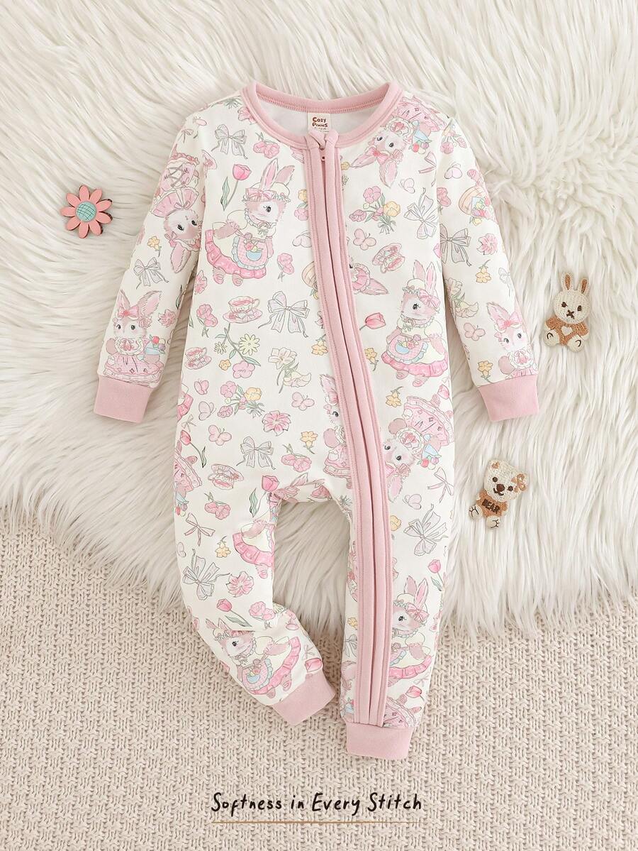 Pijama Macacão Estampado com Zíper · Coelhinhos 