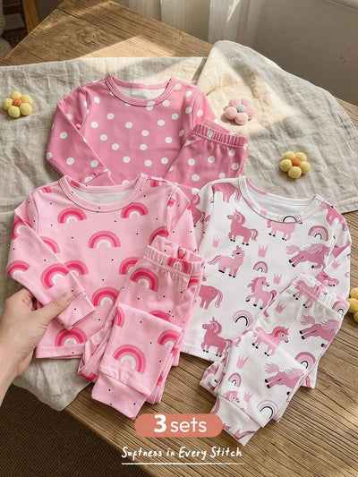 Kit de Pijama para Bebê com 6 Peças · Unicórnios e arco-íris 