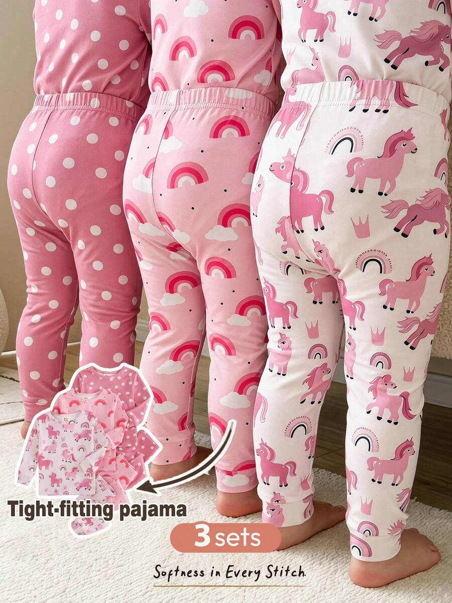 Kit de Pijama para Bebê com 6 Peças · Unicórnios e arco-íris 