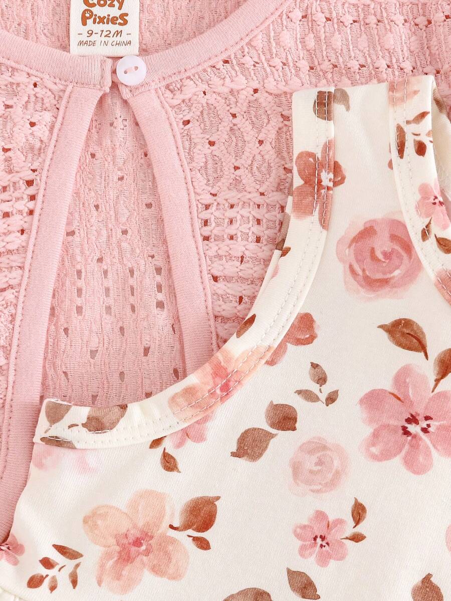Conjunto vestido estampado e casaquinho · Floral rosa 