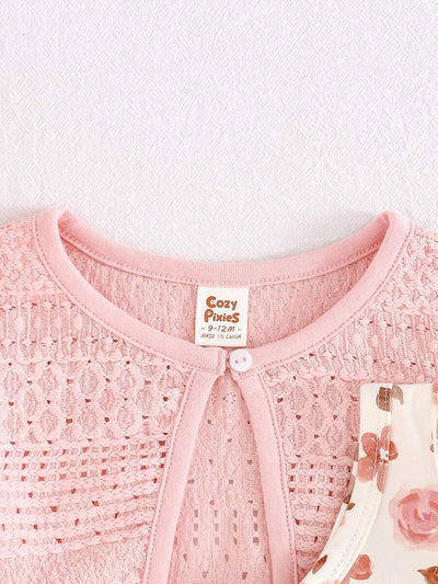Conjunto vestido estampado e casaquinho · Floral rosa 