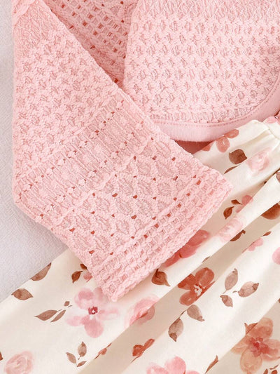 Conjunto vestido estampado e casaquinho · Floral rosa 