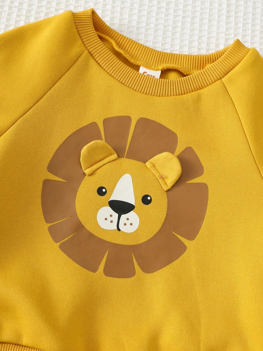 Kit com 2 Moletons para Bebê Bichinhos · Leão amarelo e urso bege 