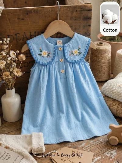 Vestido para bebê com gola bordada · Floral azul 