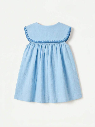 Vestido para bebê com gola bordada · Floral azul 