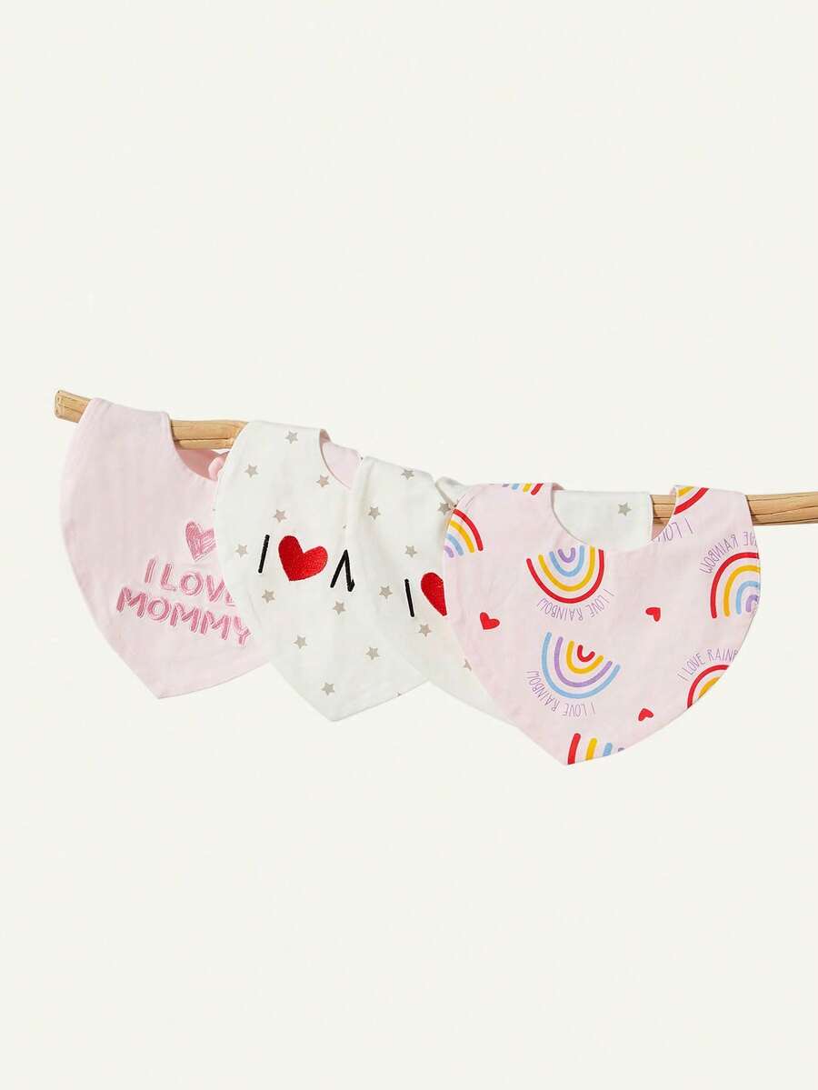 Kit com 4 Babadores de Tecido para Bebê · Amor e arco-íris rosa 
