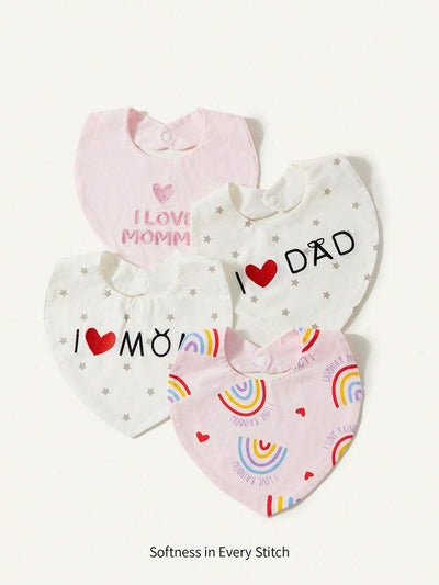 Kit com 4 Babadores de Tecido para Bebê · Amor e arco-íris rosa 