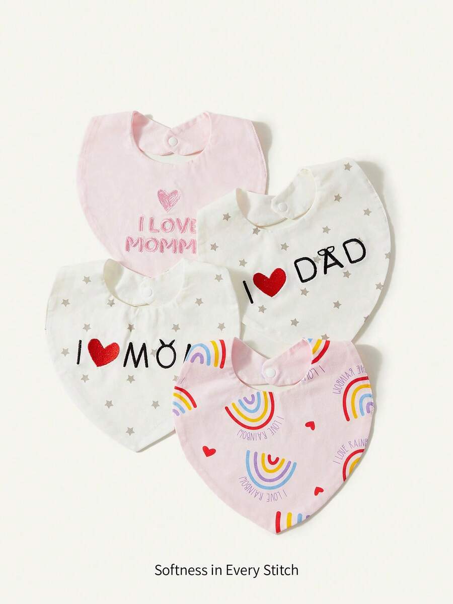 Kit com 4 Babadores de Tecido para Bebê · Amor e arco-íris rosa 