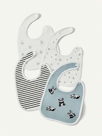 Kit com 4 Babadores de Tecido para Bebê · Panda e listras 