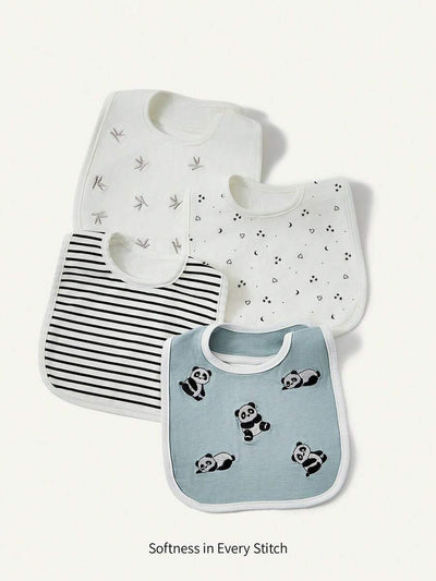 Kit com 4 Babadores de Tecido para Bebê · Panda e listras 